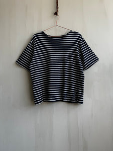 Latre Striped Navy Boxy Short Sleeves T-Shirt