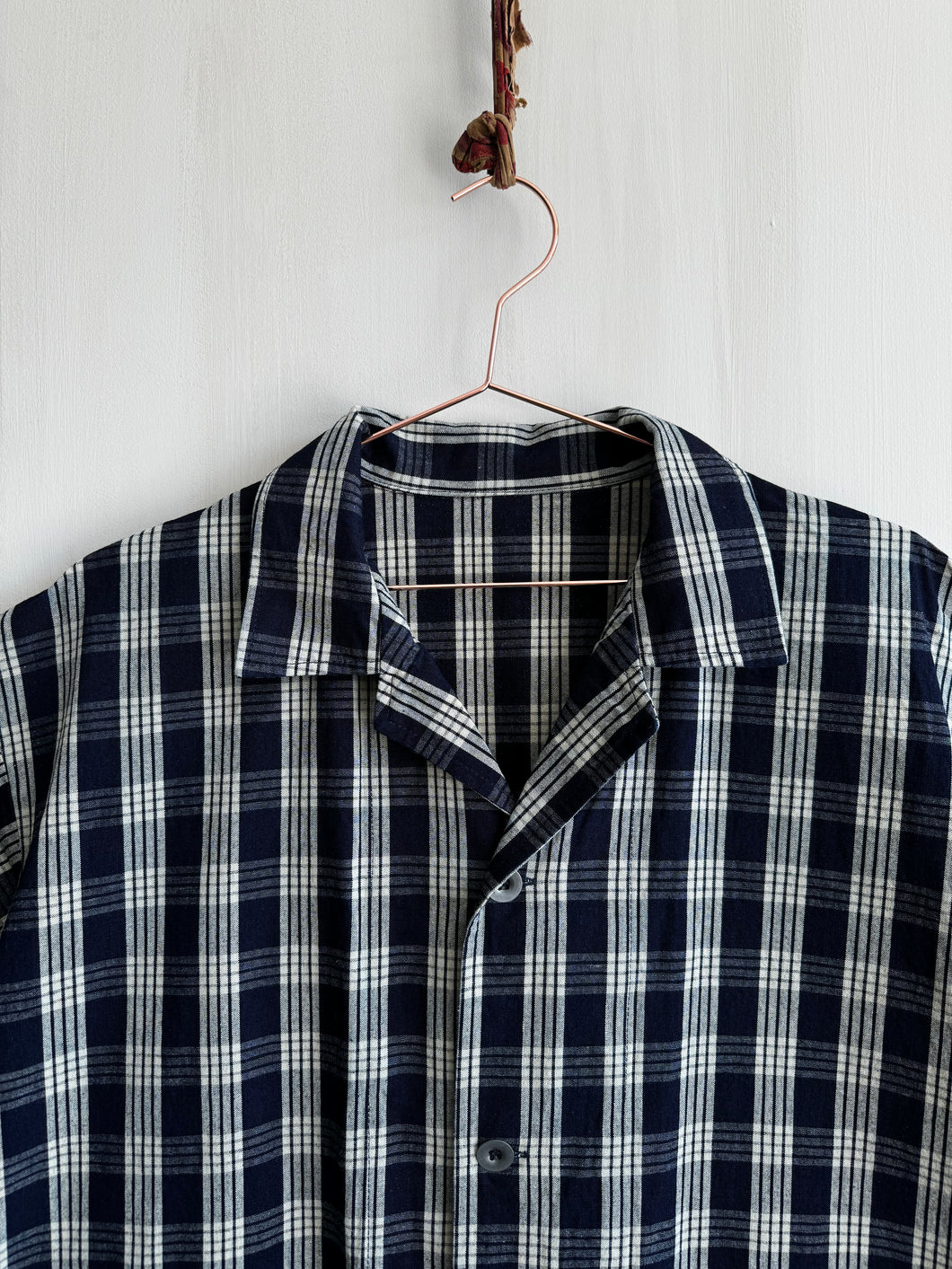 Latre Japanese Indigo Cotton Plaid Short Sleeves Shirt