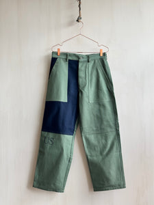 Latre upcycled deadstock overdyed Patchwork US laundry bag trousers