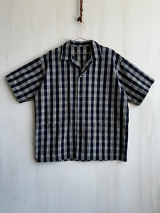 Latre Japanese Indigo Cotton Plaid Short Sleeves Shirt