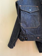 Load and play video in Gallery viewer, Latre x Viapiana Collab Japanese Indigo Selvedge Denim French Cyclist Jacket
